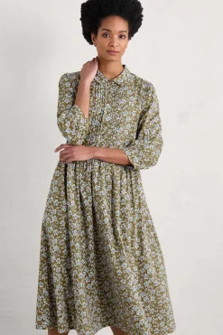 Seasalt Cornwall Dresses<3/4 True Letter Dress Naive Carving Fern Moss
