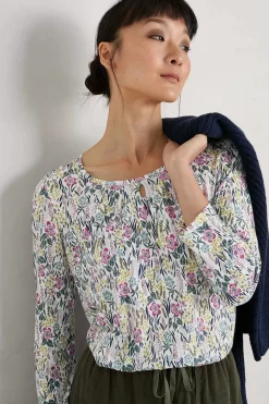 Seasalt Cornwall Tops<Appletree 3/4 Sleeve Top Floral Moor Chalk