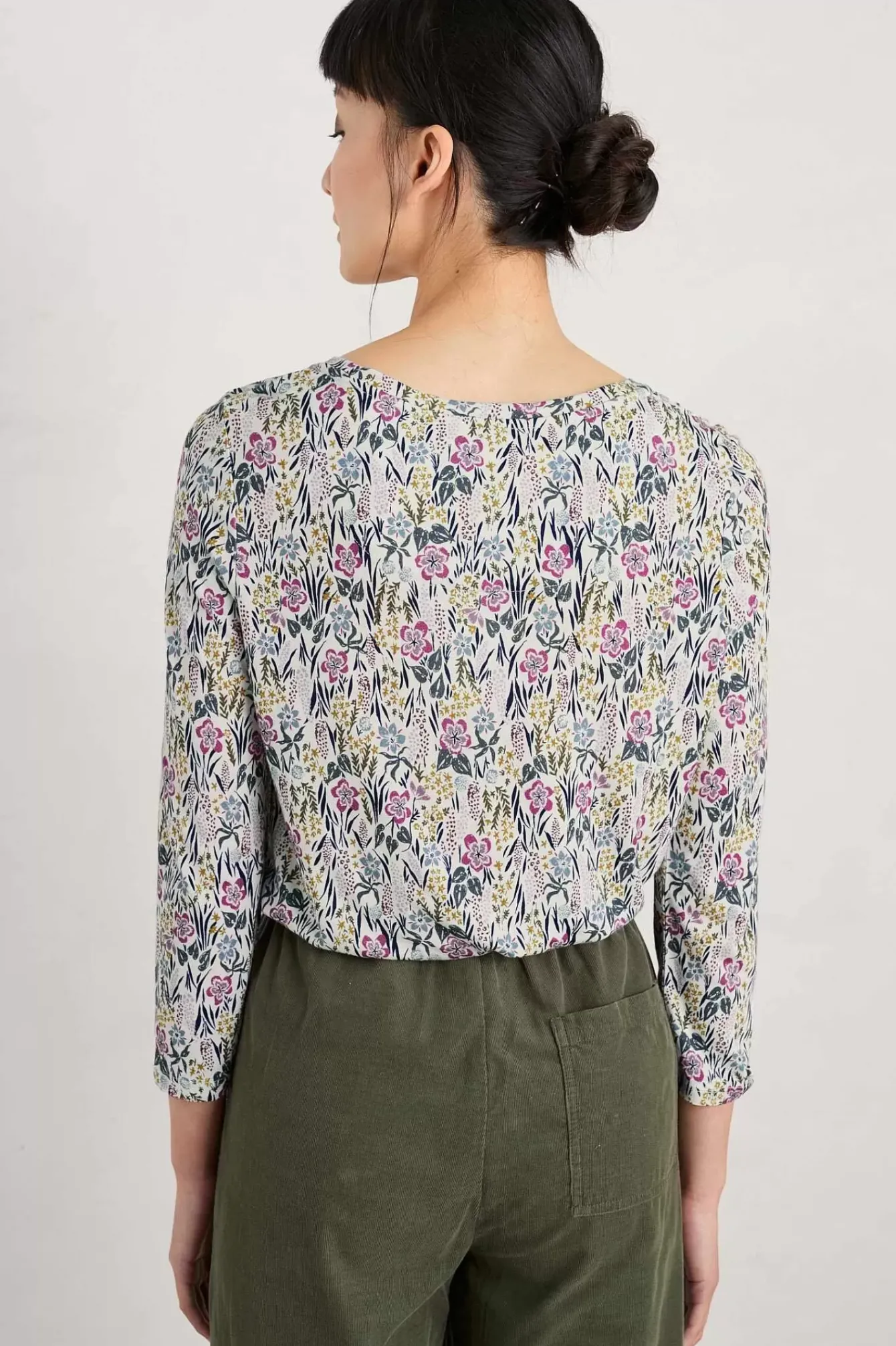 Seasalt Cornwall Tops<Appletree 3/4 Sleeve Top Floral Moor Chalk