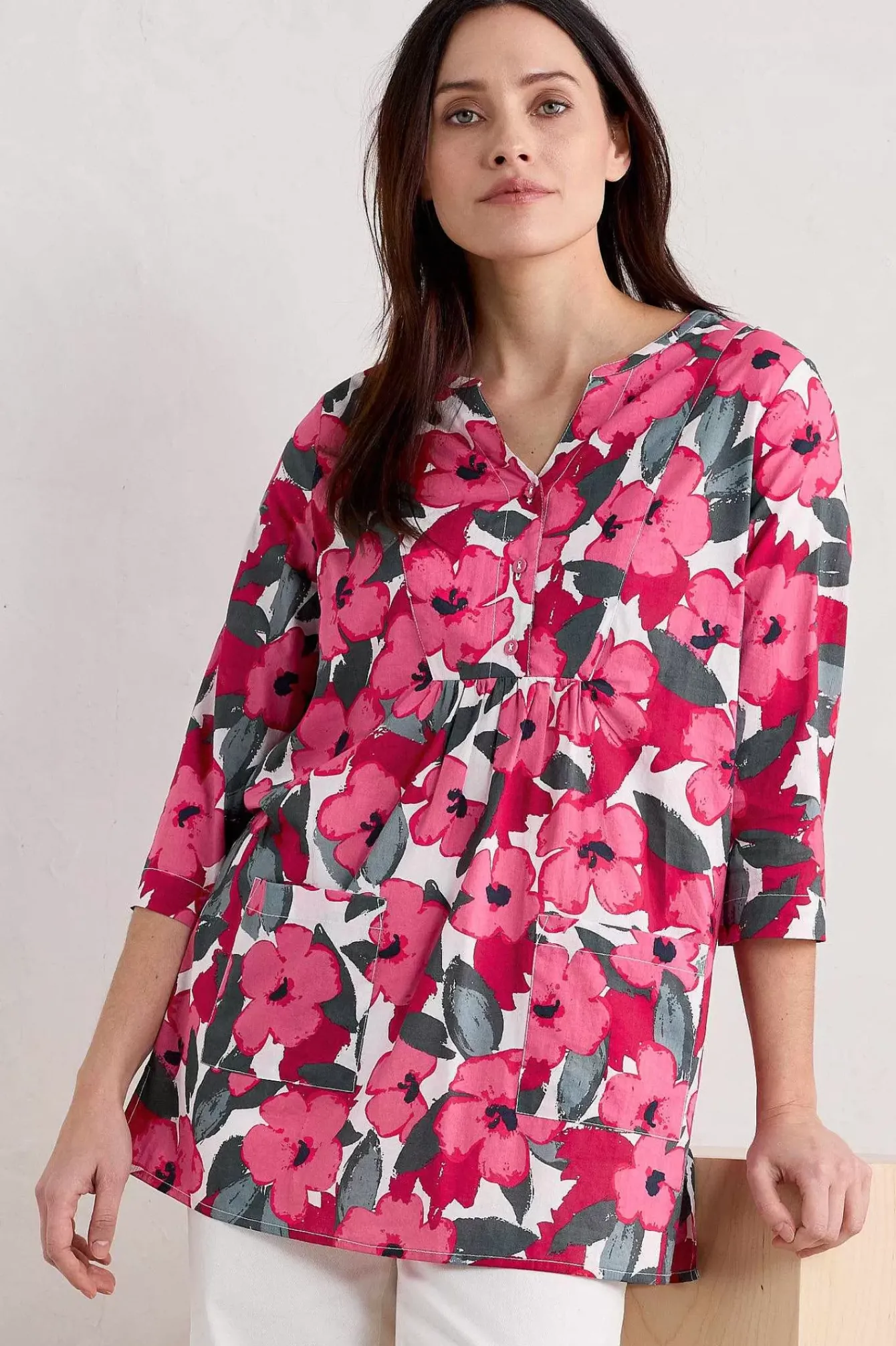 Seasalt Cornwall Tunics<Aventurier Printed Cotton Tunic (Gots) Coastal Bloom Chalk
