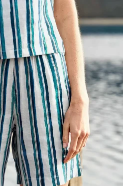 Seasalt Cornwall Trousers & Shorts<Aviso Printed Linen Shorts River Stripe Chalk