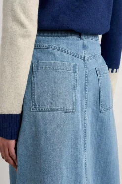 Seasalt Cornwall Skirts<Bowline Denim Midi Skirt Light Wash Rain Slub