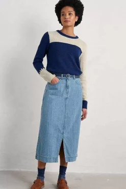 Seasalt Cornwall Skirts<Bowline Denim Midi Skirt Light Wash Rain Slub