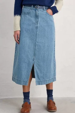 Seasalt Cornwall Skirts<Bowline Denim Midi Skirt Light Wash Rain Slub