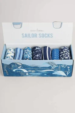 Seasalt Cornwall Socks & Tights<Box Of 7 Women's Blueprint Socks Cliff Mist Mix