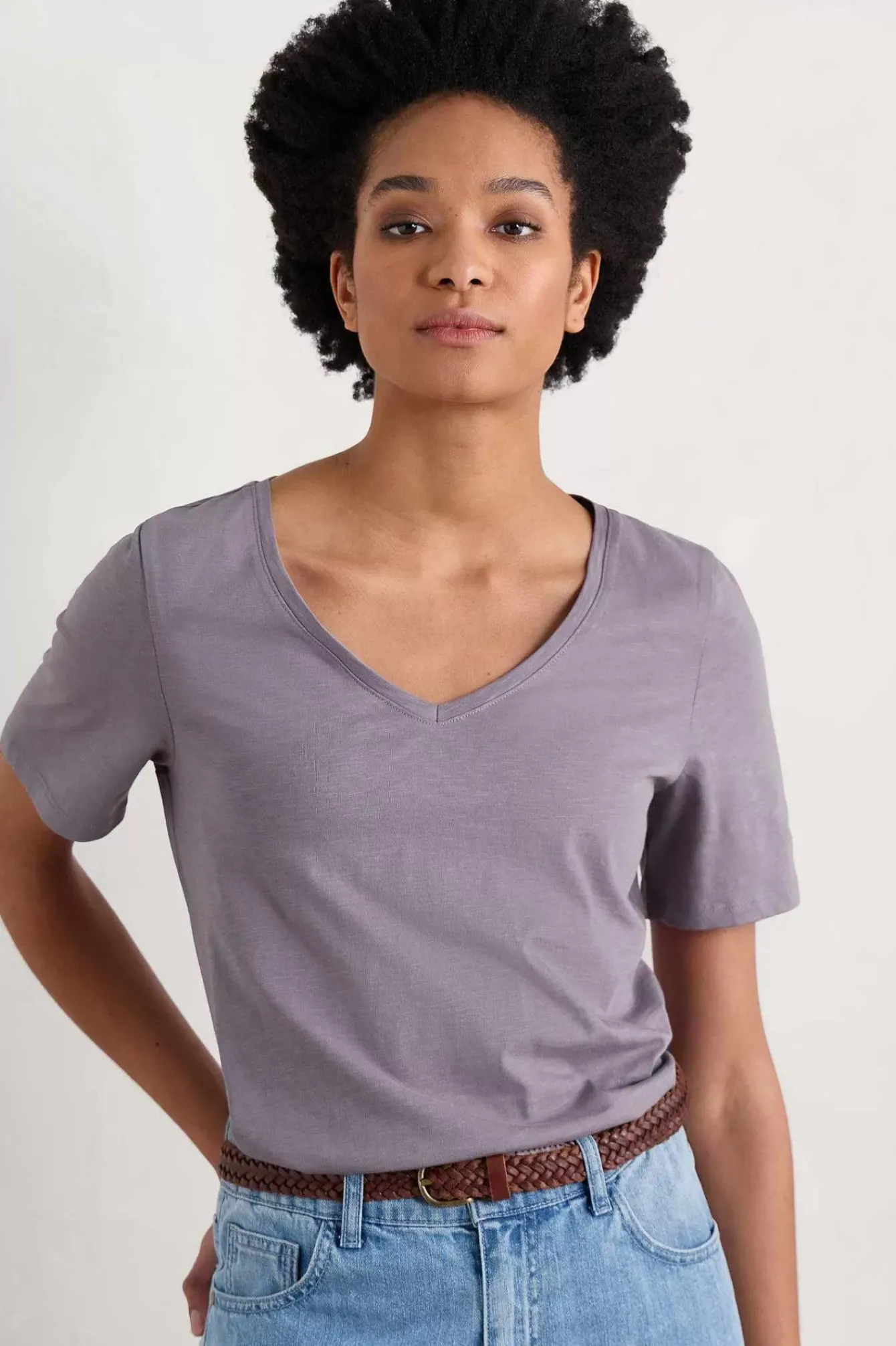 Seasalt Cornwall Tops<Burdock Organic Cotton V-Neck T-Shirt (Gots) Grape Thistle