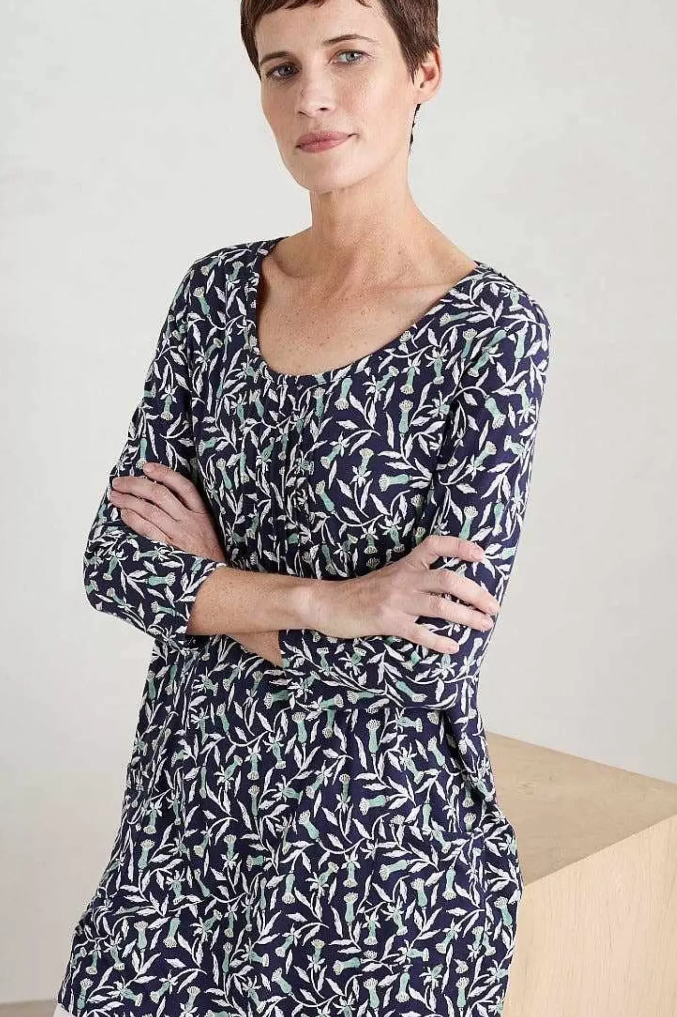 Seasalt Cornwall Tunics<Busy Lizzy 3/4 Sleeve Slub Jersey Tunic Seedhead Vine Maritime