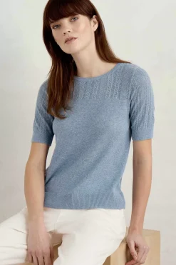 Seasalt Cornwall Knitwear<Chiff Chaff Short Sleeve Knitted Top Blue Fog