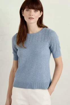 Seasalt Cornwall Knitwear<Chiff Chaff Short Sleeve Knitted Top Blue Fog