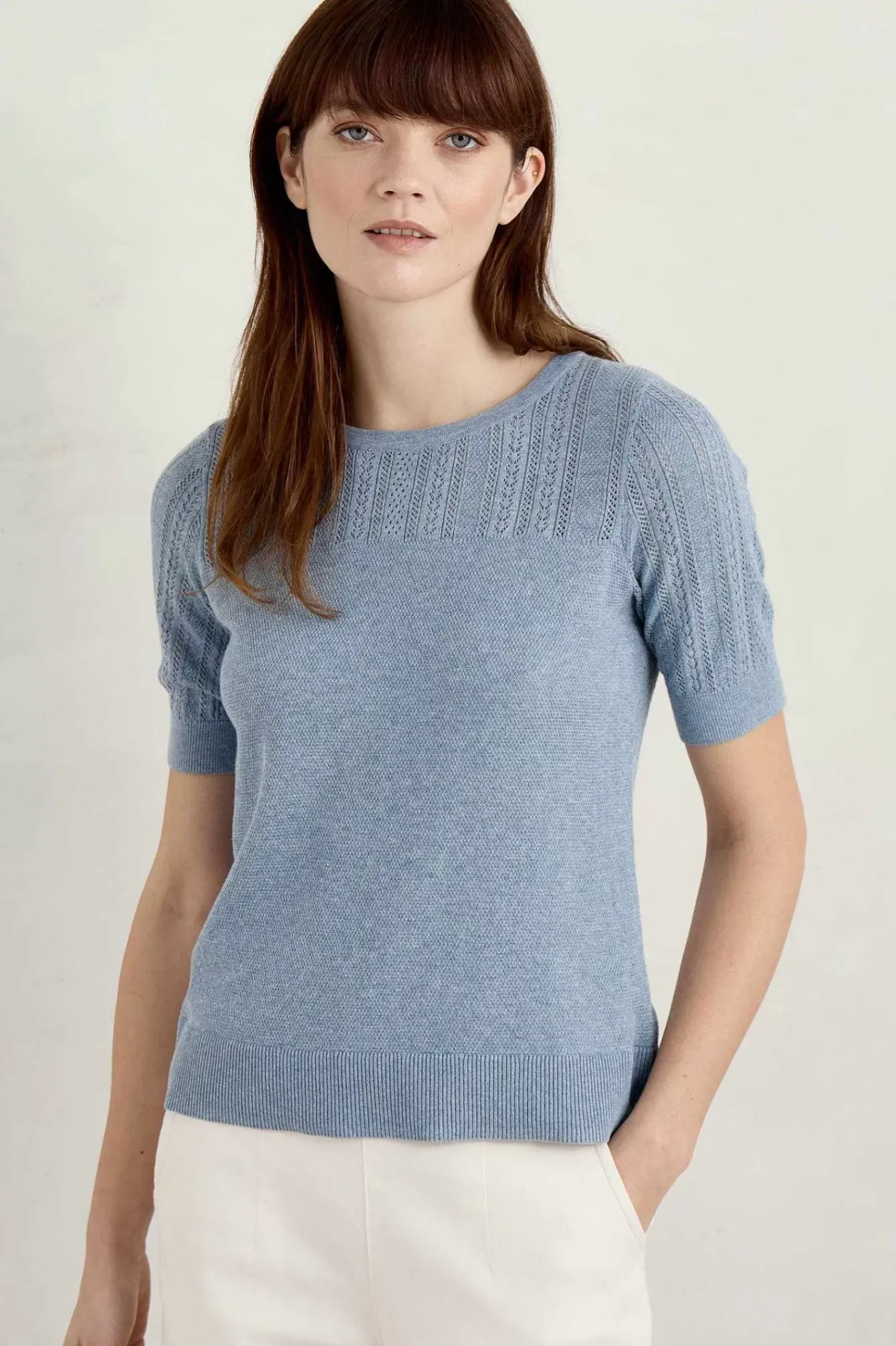 Seasalt Cornwall Knitwear<Chiff Chaff Short Sleeve Knitted Top Blue Fog