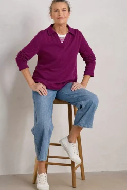Seasalt Cornwall Tops<Clear Wing V-Neck Collared Sweatshirt Cassis