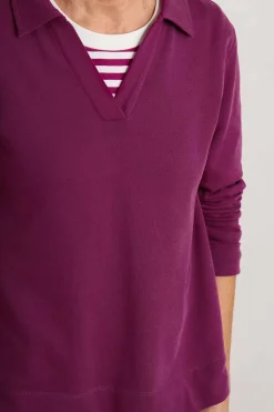 Seasalt Cornwall Tops<Clear Wing V-Neck Collared Sweatshirt Cassis