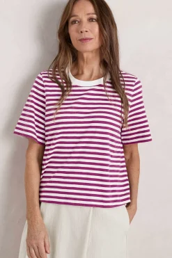 Seasalt Cornwall Tops<Copseland Striped Organic Cotton T-Shirt (Gots) Mini Cornish Chalk Cordial