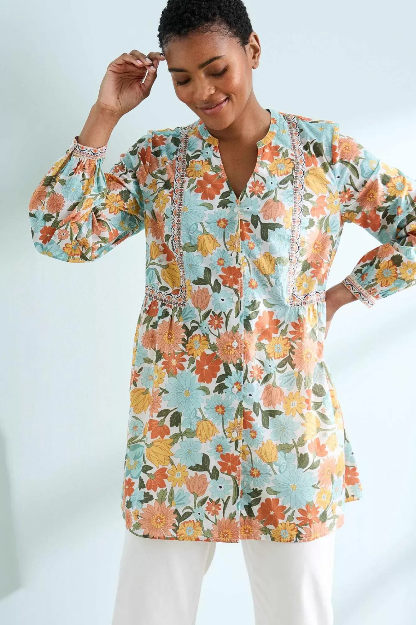 Seasalt Cornwall Tunics<Dragonfly V-Neck Tunic (Gots) Flowering Blooms Chalk