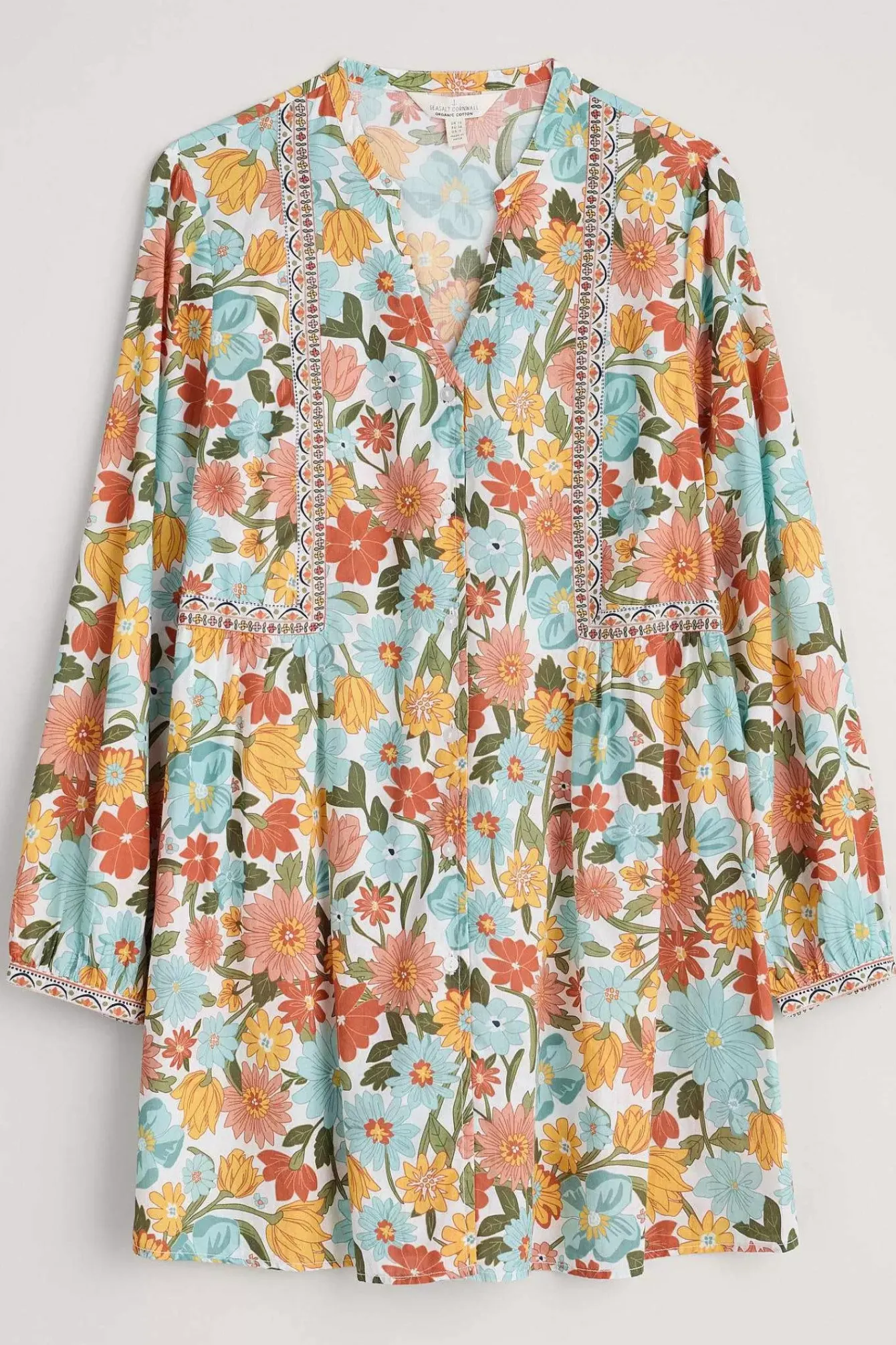 Seasalt Cornwall Tunics<Dragonfly V-Neck Tunic (Gots) Flowering Blooms Chalk