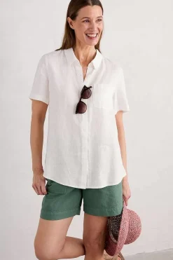 Seasalt Cornwall Tops<Drydock Short Sleeve Linen Shirt Chalk