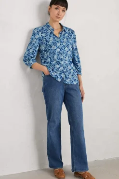 Seasalt Cornwall Tops<Embrace 3/4 Sleeve Jersey Shirt Flower Meadow Blue Fog