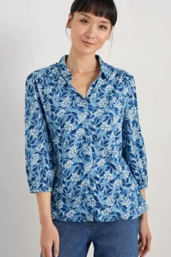 Seasalt Cornwall Tops<Embrace 3/4 Sleeve Jersey Shirt Flower Meadow Blue Fog