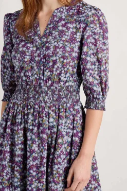 Seasalt Cornwall Dresses<Fawn Organic Cotton Waisted Midi Dress Heather Fields Verbena
