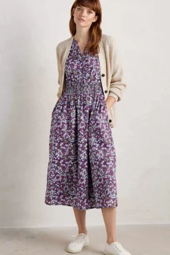 Seasalt Cornwall Dresses<Fawn Organic Cotton Waisted Midi Dress Heather Fields Verbena