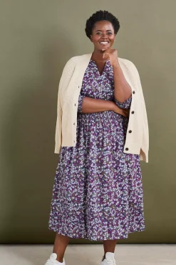 Seasalt Cornwall Dresses<Fawn Organic Cotton Waisted Midi Dress Heather Fields Verbena