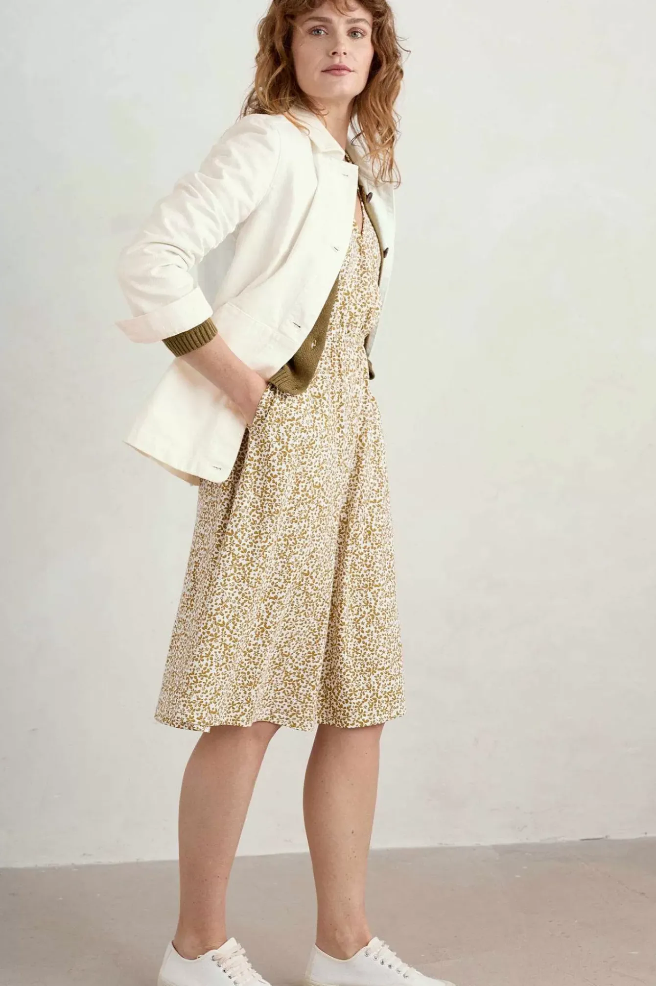 Seasalt Cornwall Dresses<Faye Sleeveless Mock Wrap Dress Hedge Mark Ditsy Pear