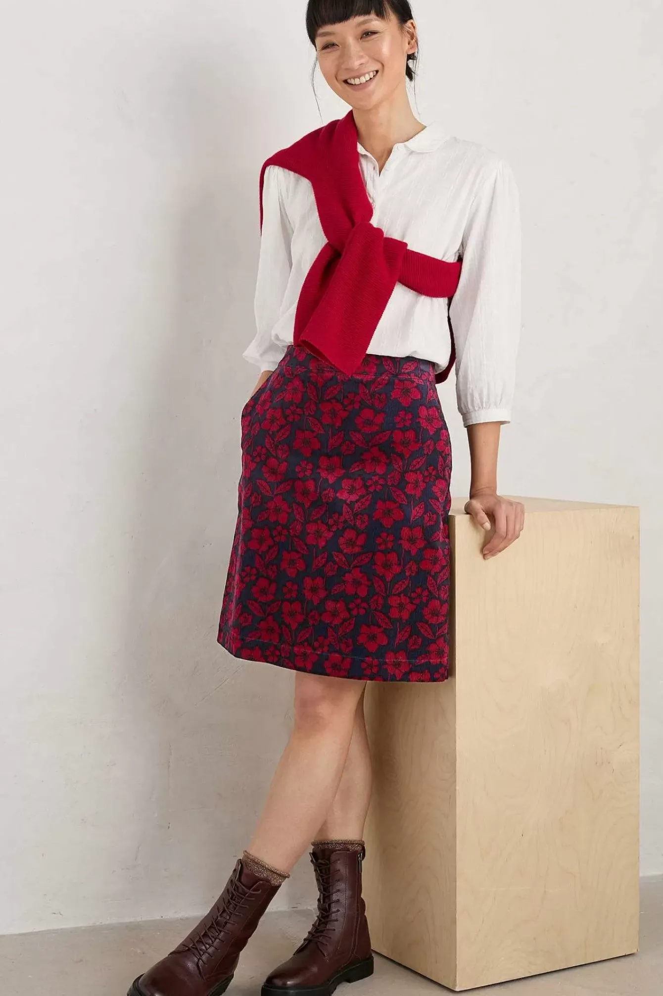 Seasalt Cornwall Skirts<Ferry Crossing Needlecord Skirt Collaged Rose Maritime Jam