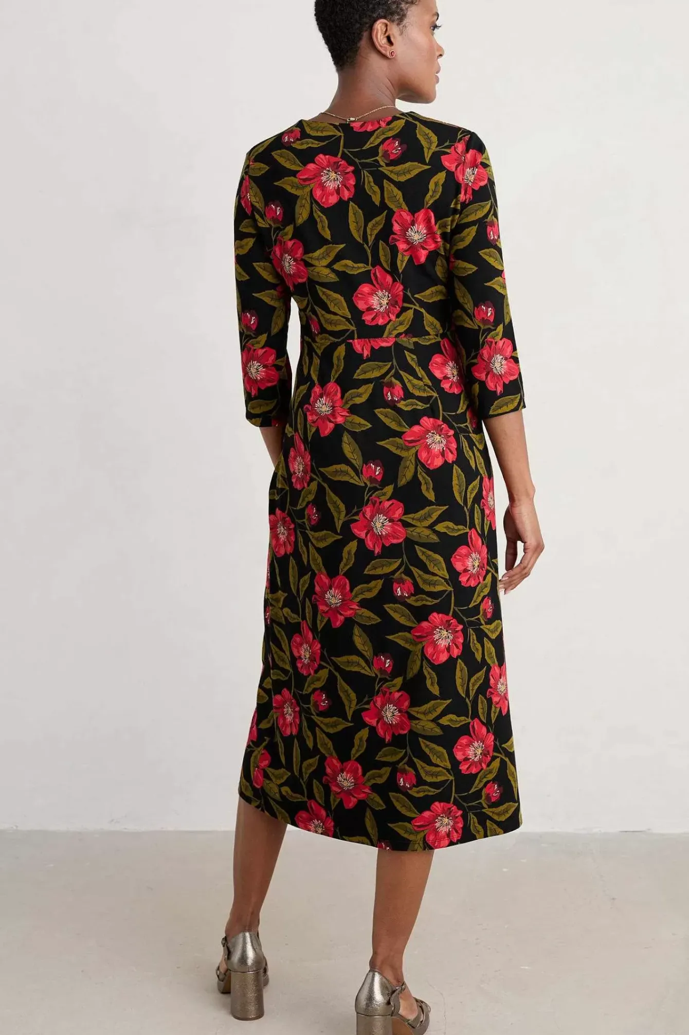 Seasalt Cornwall Dresses<Flower Bud Jersey V- Neck Midi Dress Mary Rose Floral Onyx