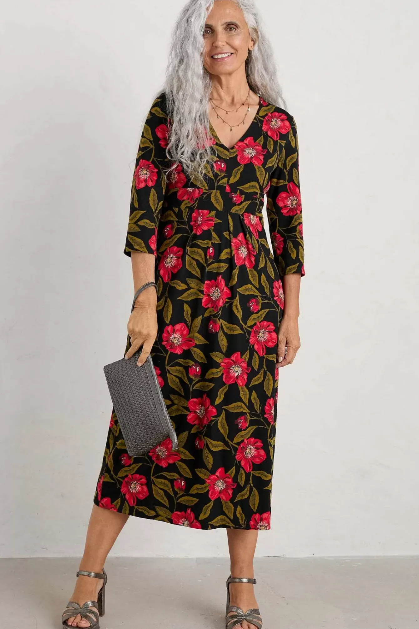 Seasalt Cornwall Dresses<Flower Bud Jersey V- Neck Midi Dress Mary Rose Floral Onyx