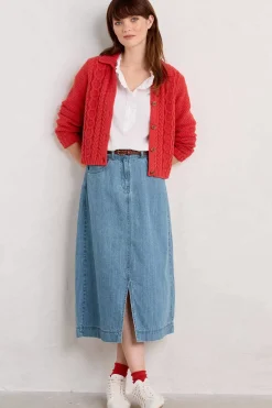 Seasalt Cornwall Knitwear<Forest Ridge Cable Knit Collared Cardigan Tomato