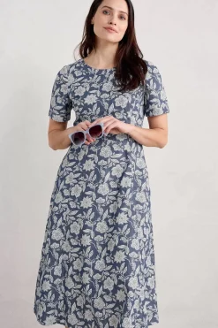 Seasalt Cornwall Dresses<Fox Path Printed Chambray Dress Stone Flower Indigo