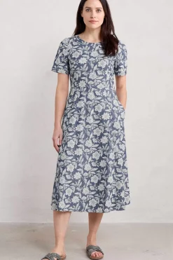 Seasalt Cornwall Dresses<Fox Path Printed Chambray Dress Stone Flower Indigo