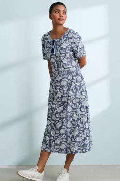 Seasalt Cornwall Dresses<Fox Path Printed Chambray Dress Stone Flower Indigo