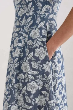 Seasalt Cornwall Dresses<Fox Path Printed Chambray Dress Stone Flower Indigo