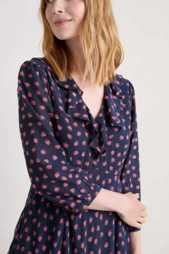 Seasalt Cornwall Dresses<Furled Flower V-Neck Dress Mini Raspberries Maritime