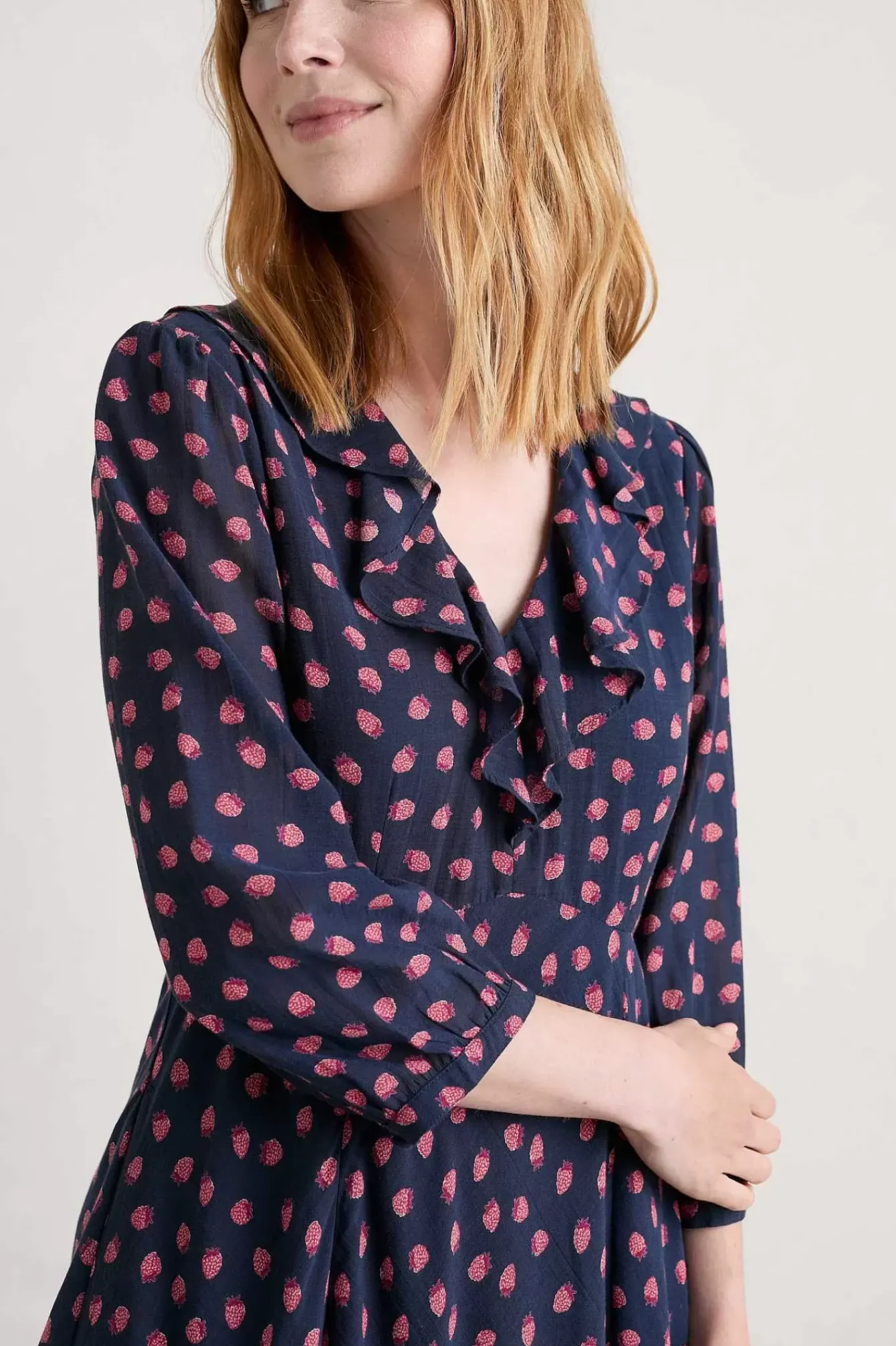 Seasalt Cornwall Dresses<Furled Flower V-Neck Dress Mini Raspberries Maritime