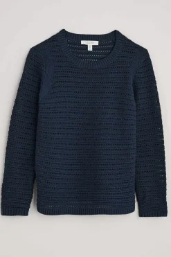 Seasalt Cornwall Knitwear<Gull Rock Pointelle Knit Jumper (Gots) Maritime