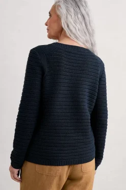 Seasalt Cornwall Knitwear<Gull Rock Pointelle Knit Jumper (Gots) Maritime
