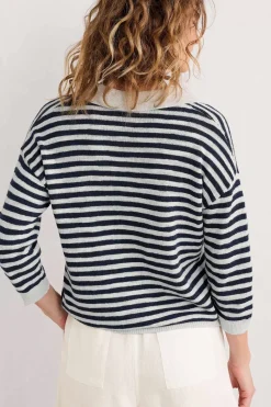 Seasalt Cornwall Knitwear<Gwynver Lightweight V-Neck Collared Jumper Mini Cornish Ecru Maritime