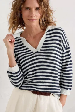 Seasalt Cornwall Knitwear<Gwynver Lightweight V-Neck Collared Jumper Mini Cornish Ecru Maritime