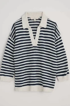 Seasalt Cornwall Knitwear<Gwynver Lightweight V-Neck Collared Jumper Mini Cornish Ecru Maritime