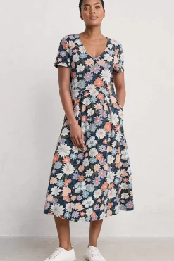 Seasalt Cornwall Dresses<Helena Short Sleeve V-Neck Midi Dress Flowering Blooms Maritime