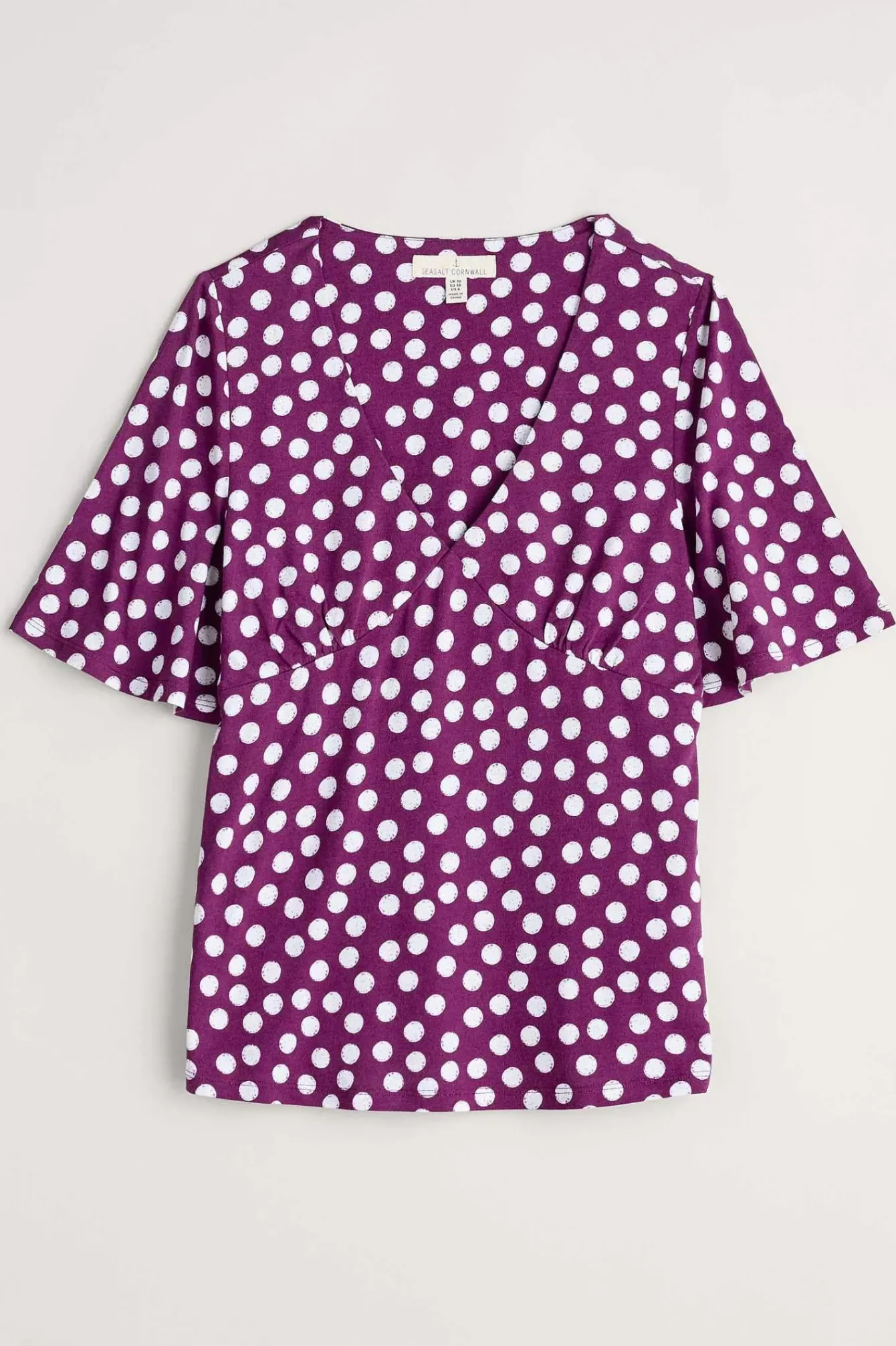 Seasalt Cornwall Tops<Herb Garden Angel Sleeve V-Neck Top Crayon Spot Cassis