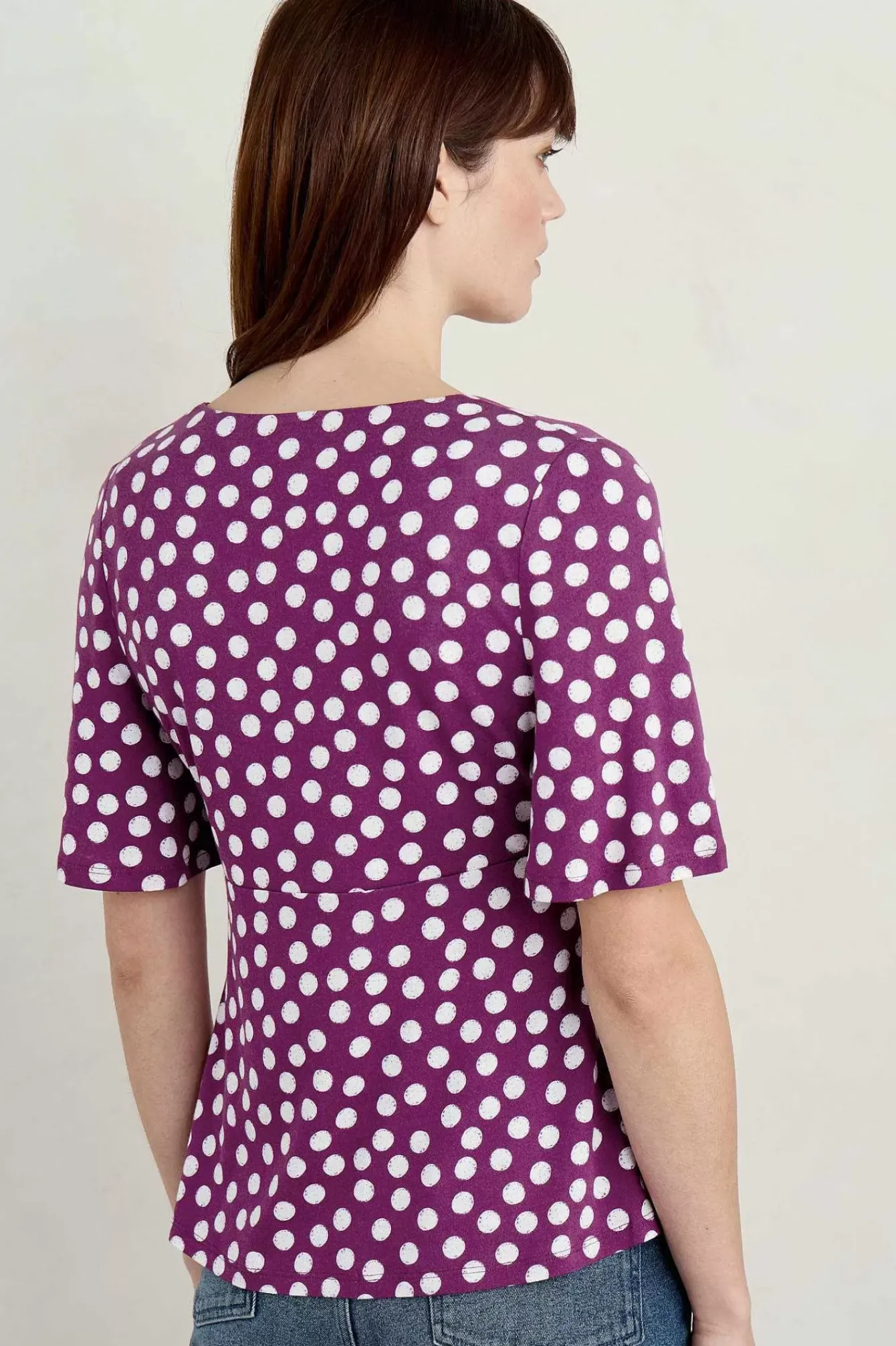 Seasalt Cornwall Tops<Herb Garden Angel Sleeve V-Neck Top Crayon Spot Cassis