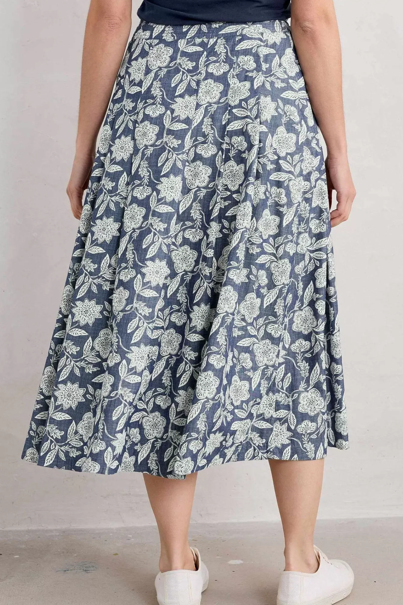 Seasalt Cornwall Skirts<Jamboree Chambray Midi Skirt Stone Flower Indigo