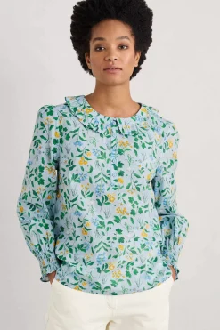 Seasalt Cornwall Tops<Last Leaf Printed Organic Cotton Top (Gots) Fresh Blooms Blue Fog