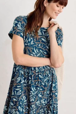 Seasalt Cornwall Dresses<Line Strokes Short Sleeve Dress (Gots) Flowing Reeds Raincloud