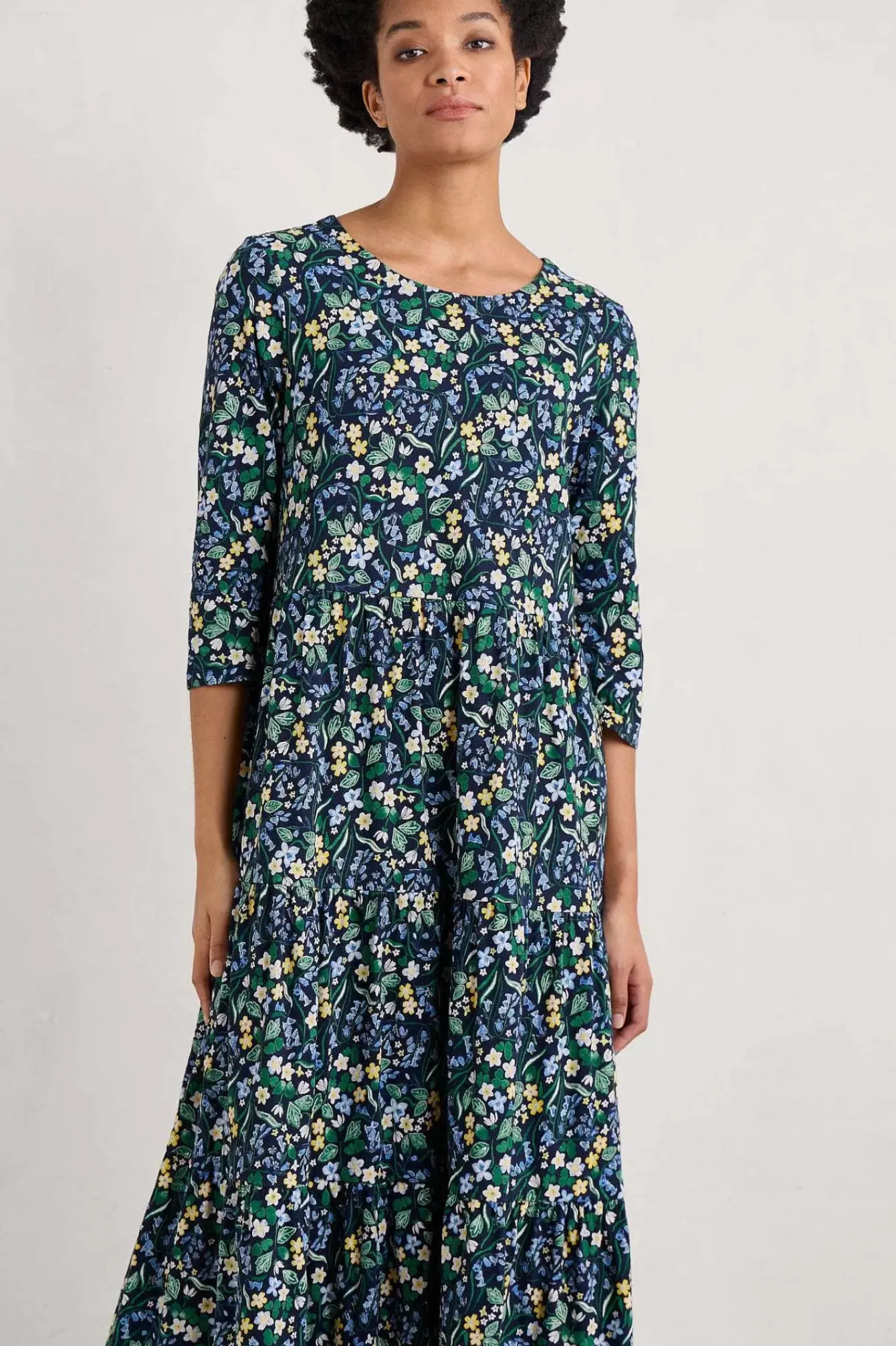 Seasalt Cornwall Dresses<Line Strokes Tiered Jersey Dress (Gots) Woodland Carpet Maritime
