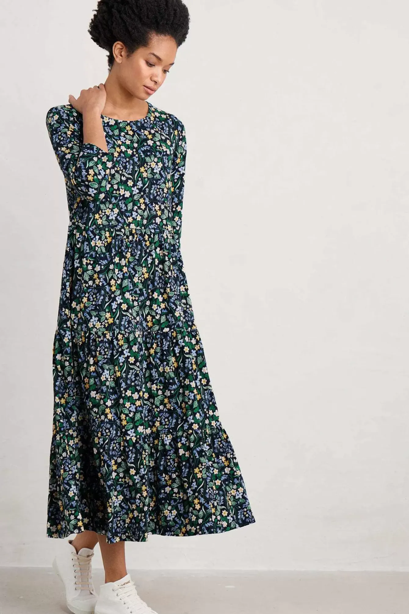 Seasalt Cornwall Dresses<Line Strokes Tiered Jersey Dress (Gots) Woodland Carpet Maritime