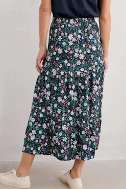 Seasalt Cornwall Skirts<Line Strokes Tiered Midi Skirt Creekside Floral Maritime